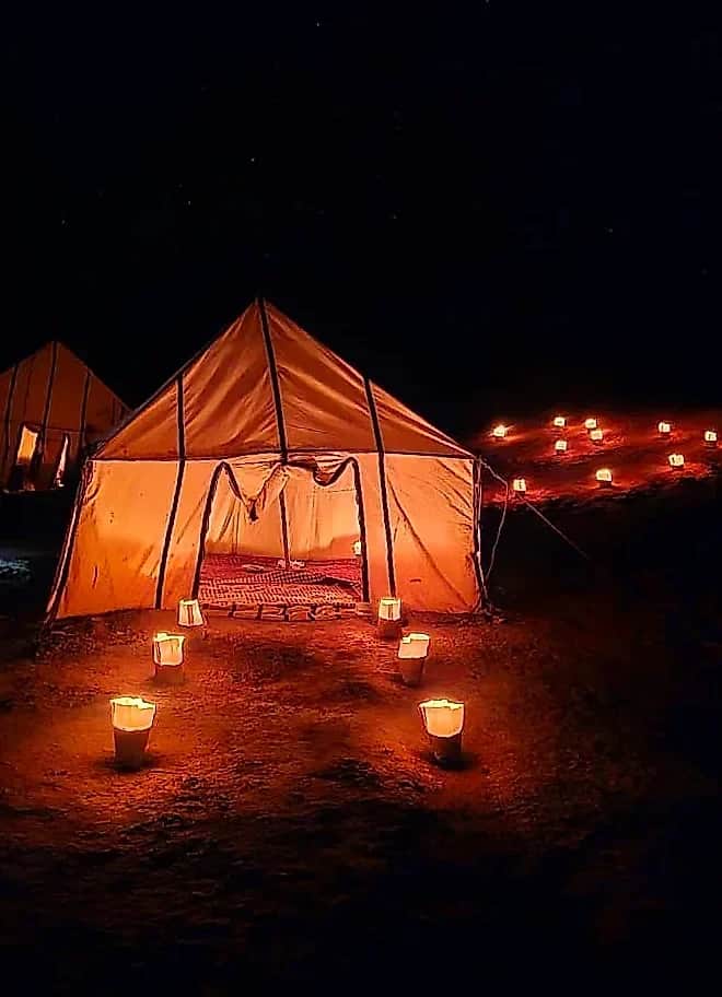 Private nomadic bivouac in the grand dunes of Erg Chegaga